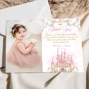 Princess Castle Girl Birthday Photo Thank You Card