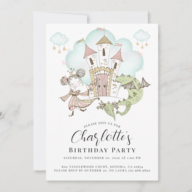 Princess Castle Girl's Birthday Party Invitation (Front)