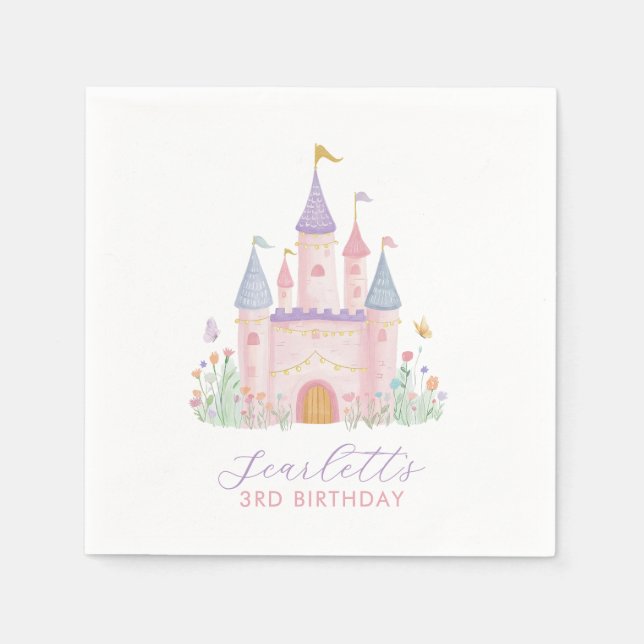 Princess Castle Girls Birthday Party Napkin (Front)