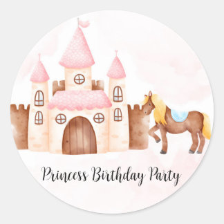 Princess Castle Horse Birthday Party Classic Round Sticker