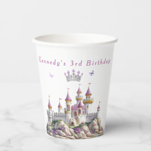 Princess Castle Silver Crown Pink Gems Butterflies Paper Cups