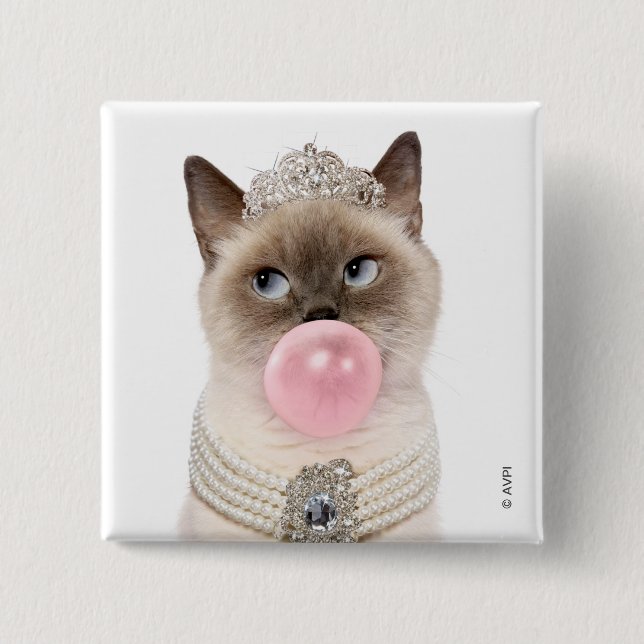 Princess Cat Blowing Bubble Gum 15 Cm Square Badge (Front)