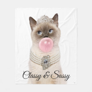 Princess Cat Blowing Bubble Gum Fleece Blanket