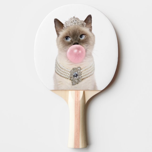 Princess Cat Blowing Bubble Gum Ping Pong Paddle (Front)