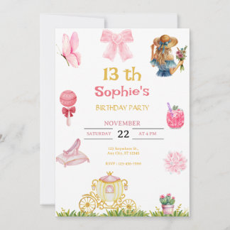 Princess cinderella birthday for girls invitation