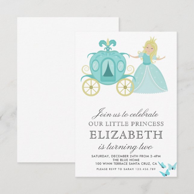 Princess Cinderella Birthday Party Decoration Invitation (Front/Back)