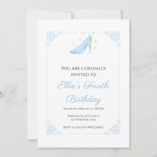 Princess Cinderella Slipper Birthday Invitation (Front)