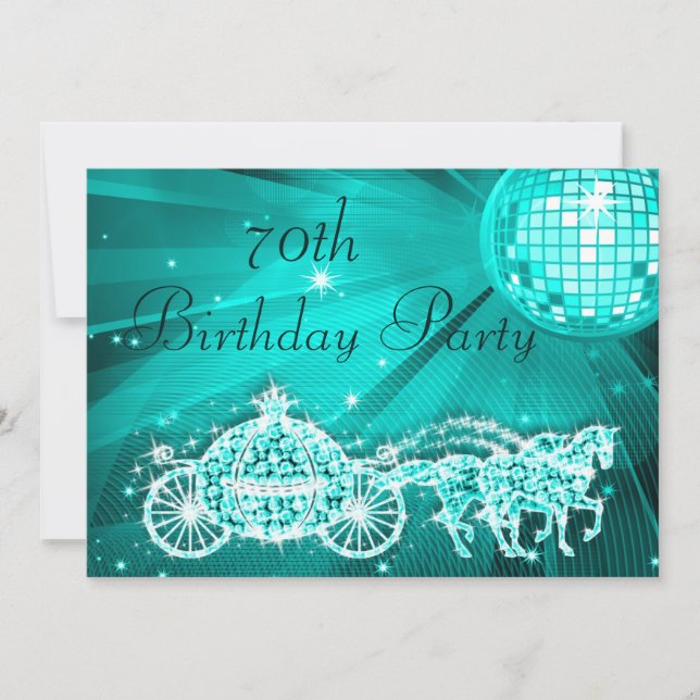 Princess Coach & Horses & Disco Ball 70th Birthday Invitation (Front)