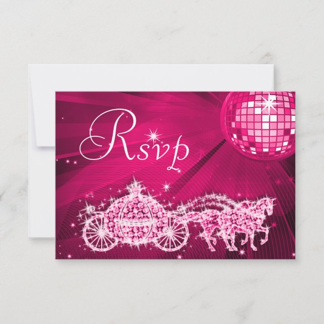 Princess Coach & Horses & Disco Ball RSVP Card (Front)