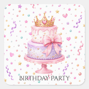 Princess Confetti Birthday Party Square Sticker