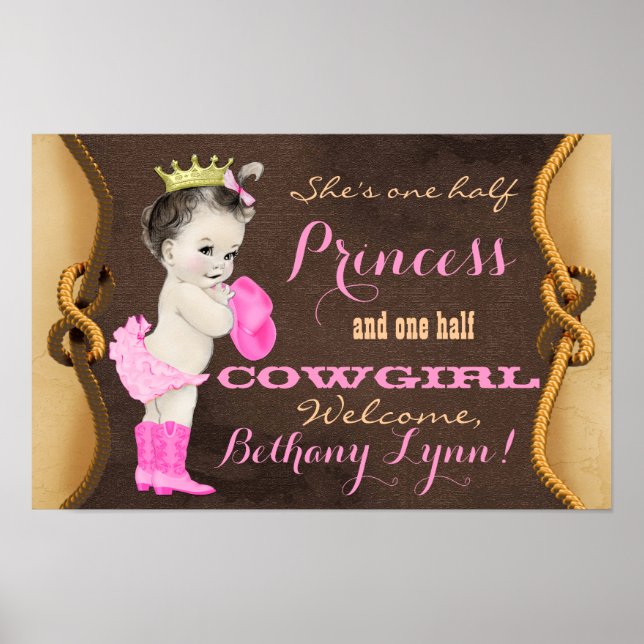 Princess Cowgirl Baby Shower Banner Poster (Front)
