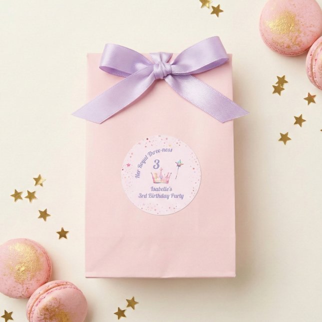 Princess Crown 3rd Birthday Royal Threeness Classic Round Sticker (Creator Uploaded)