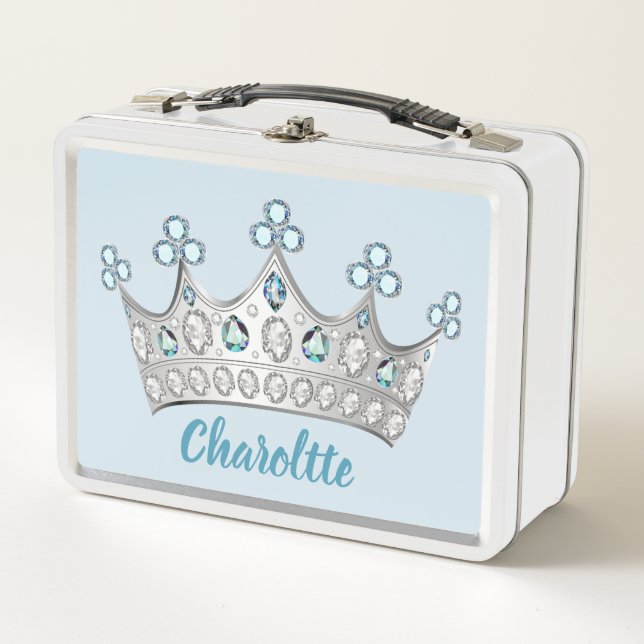 Princess Crown and Name Your Background Colour Metal Lunch Box (Front)