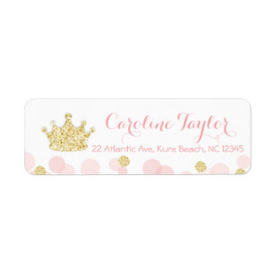 Princess Crown Baby Shower Address Label pink gold