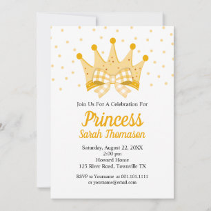 Princess Crown Birthday Party Invitation in gold