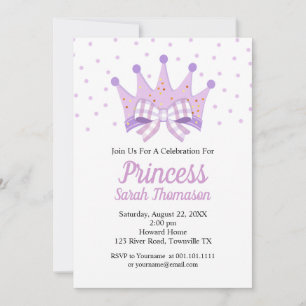 Princess Crown Birthday Party Invitation in purple