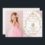 Princess Crown Birthday Pink Gold Floral Party Invitation<br><div class="desc">Celebrate your little girl's birthday with this gorgeous pink & gold floral invitation! The wording is fully customisable. If you want to change the font style & colours or text placement simply click the "Click to Customise Further" button.</div>