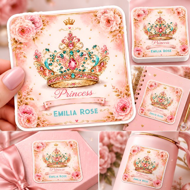 Princess Crown Birthday Square Sticker (Creator Uploaded)