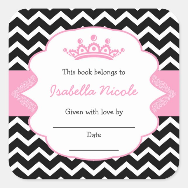 Princess Crown Bookplates / girl baby shower Square Sticker (Front)