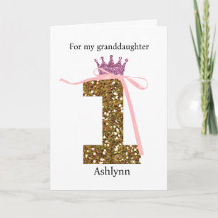 Princess Crown Bow Gold 1st Birthday Granddaughter Card