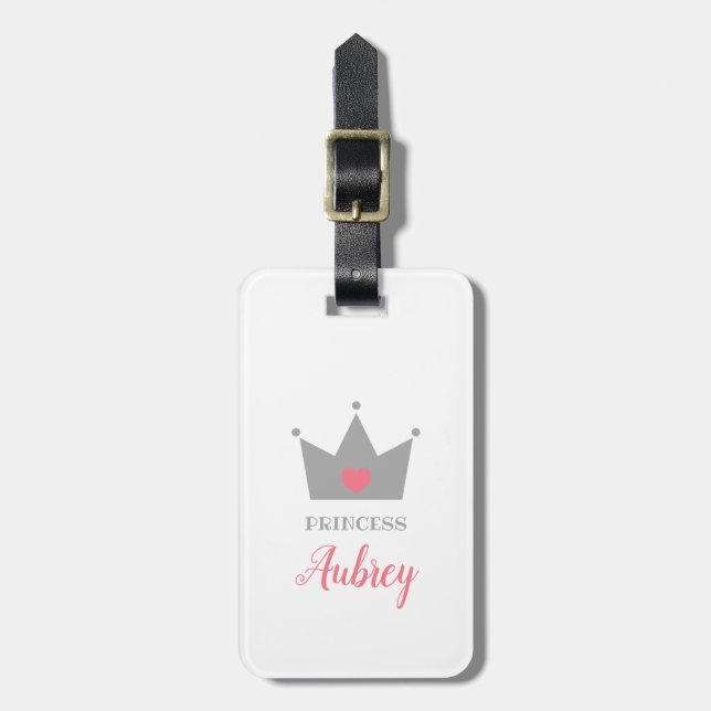 Princess Crown - Calligraphy Name Luggage Tag (Front Vertical)