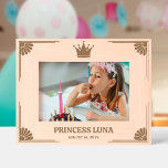 Princess Crown Daisy Corners Daughter's Name Etched Frames<br><div class="desc">Beautiful horizontal wooden frame, perfect for a photo of your precious little princess, etched with your daughter's name and birthdate with a pretty princess crown and decorative daisy corners. Decorate the nursery with a photo of your precious baby girl in this etched photo frame personalised with your baby girl's name...</div>