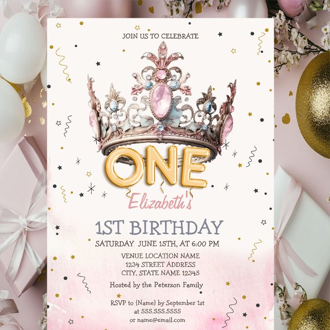 Princess Crown Fairytale 1st Birthday  Invitation (Creator Uploaded)