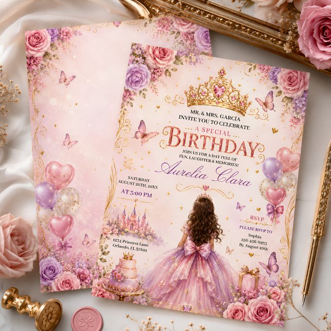 Princess Crown Floral Birthday Invitation (Creator Uploaded)