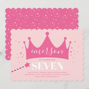 Princess crown girls birthday party invitation