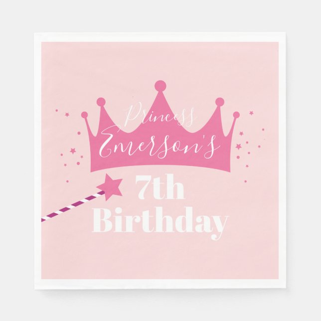 Princess crown girls birthday party napkin (Front)