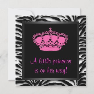 Princess Crown Hot Pink Zebra Baby Girl Shower Invitation