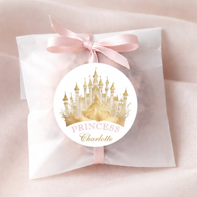 Princess Crown Party Favour Sticker - Pink and Gol (Princess Birthday Favor Sticker)
