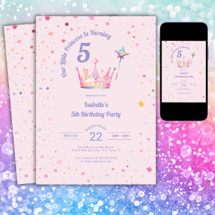 Princess Crown Pastel Pink Little Girl Birthday Invitation
