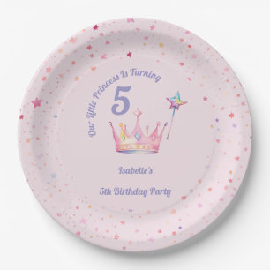 Princess Crown Pastel Pink Little Girl  Birthday Paper Plate