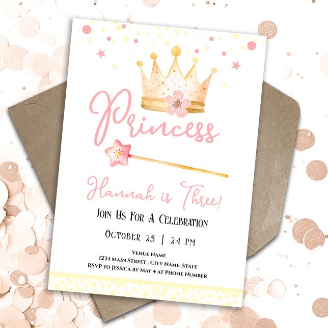 Princess Crown Pink 3rd Girl Birthday  Invitation (Creator Uploaded)