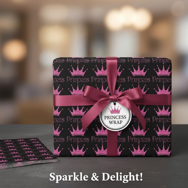Princess Crown Pink Black Gift  Wrapping Paper Sheet (Princess Crown Pink Black Gift Wrapping Paper Sheets)