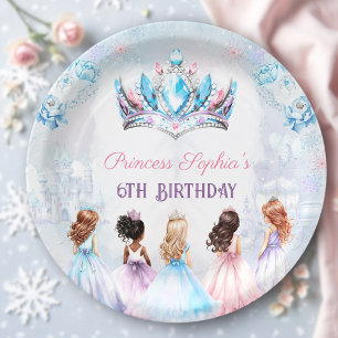 Princess Crown Pink Blue Winter Girl Birthday Paper Plate