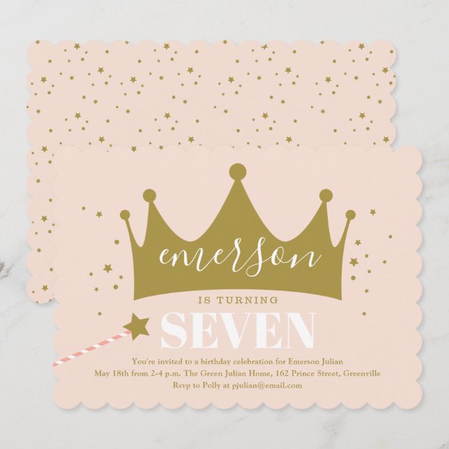 Princess Crown Pink Girls Birthday Party Invitation (Front/Back)