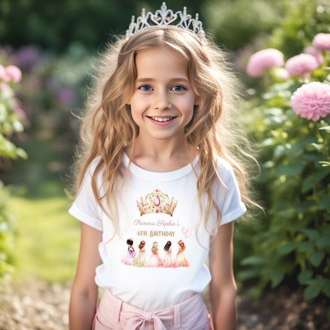 Princess Crown Pink Gold Floral Girl Birthday T-Shirt (Princess Crown Pink Gold Floral Girl Birthday T-Shirt)