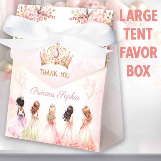 Princess Crown Pink Gold Girl Birthday Large Tent Favour Box (Princess large favor boxes. You can choose from 3 sizes of these tent favor boxes.)