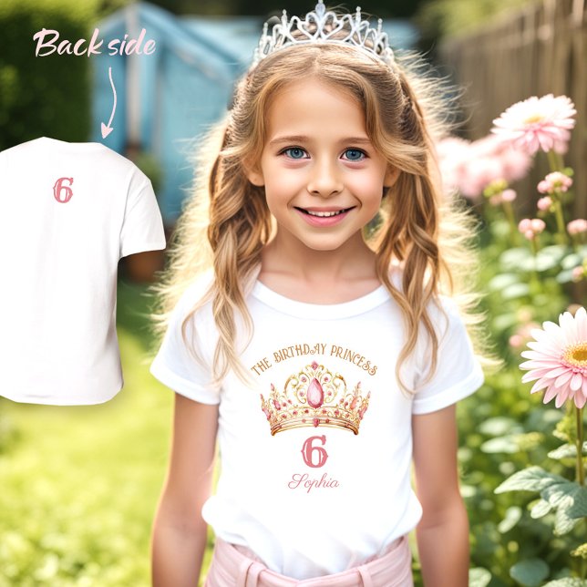 Princess Crown Pink Gold Girl Birthday Name T-Shirt (Princess Crown Girl Birthday T-Shirt)