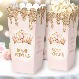 Princess Crown Pink Gold Glitter Birthday Popcorn Favour Box