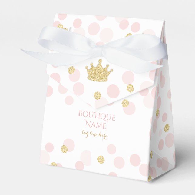 Princess Crown Pink Gold Glitter Confetti Dots Favour Box (Front Side)