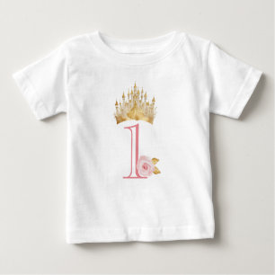 Princess Crown Pink Gold Royal 1st Birthday Party Baby T-Shirt