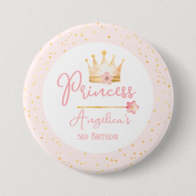 Princess Crown Pink Little Girl Birthday  7.5 Cm Round Badge (Front)
