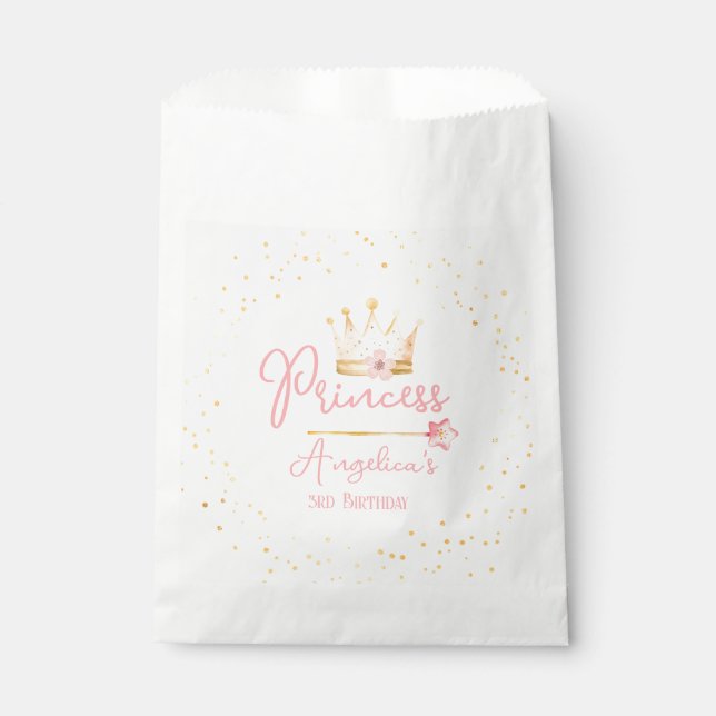 Princess Crown Pink Little Girl Birthday  Favour Bags (Front)