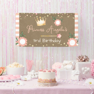 Princess Crown Pink Little Girl Birthday Kraft Banner