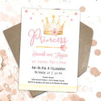Princess Crown Pink Little Girls Double Birthday