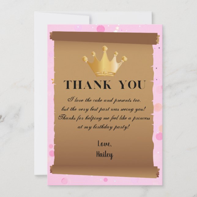 Princess Crown Pink Thank You Card (Front)