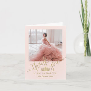 Princess Crown Quinceañera Chic Blush Pink & Gold Thank You Card
